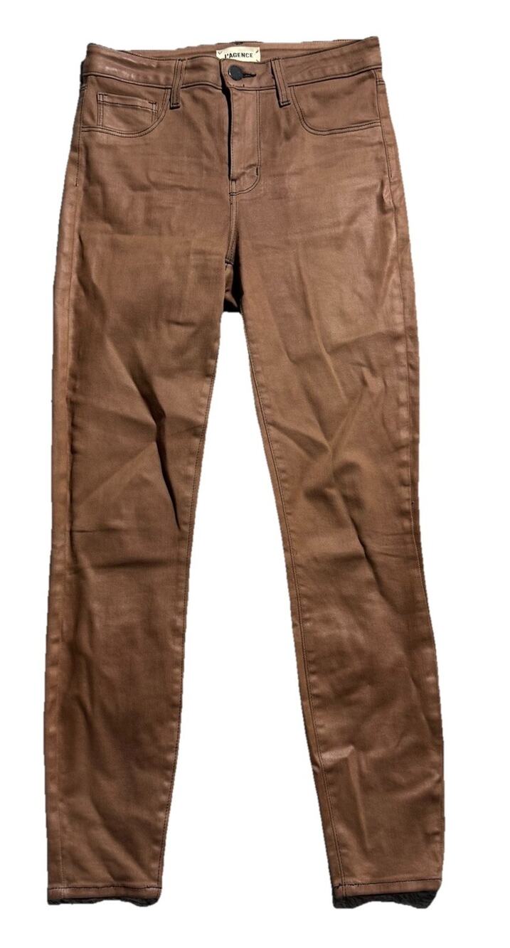 L'Agence Margot Skinny High Rise Sparrow Contrast Coated Jeans Womens 25 EUC